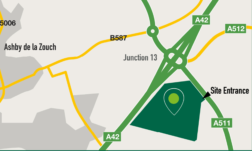 Site entrance of G-Park Ashby on a map.