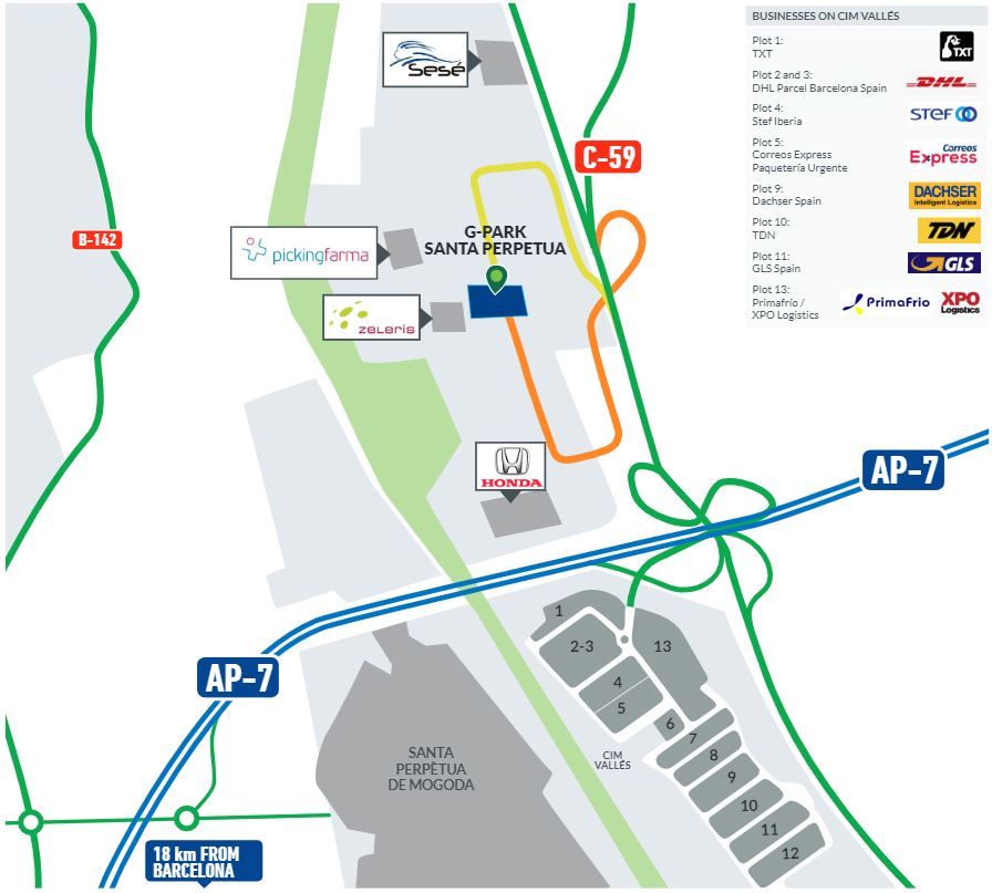 Map with G-Park Santa Perpetua pinpointed.