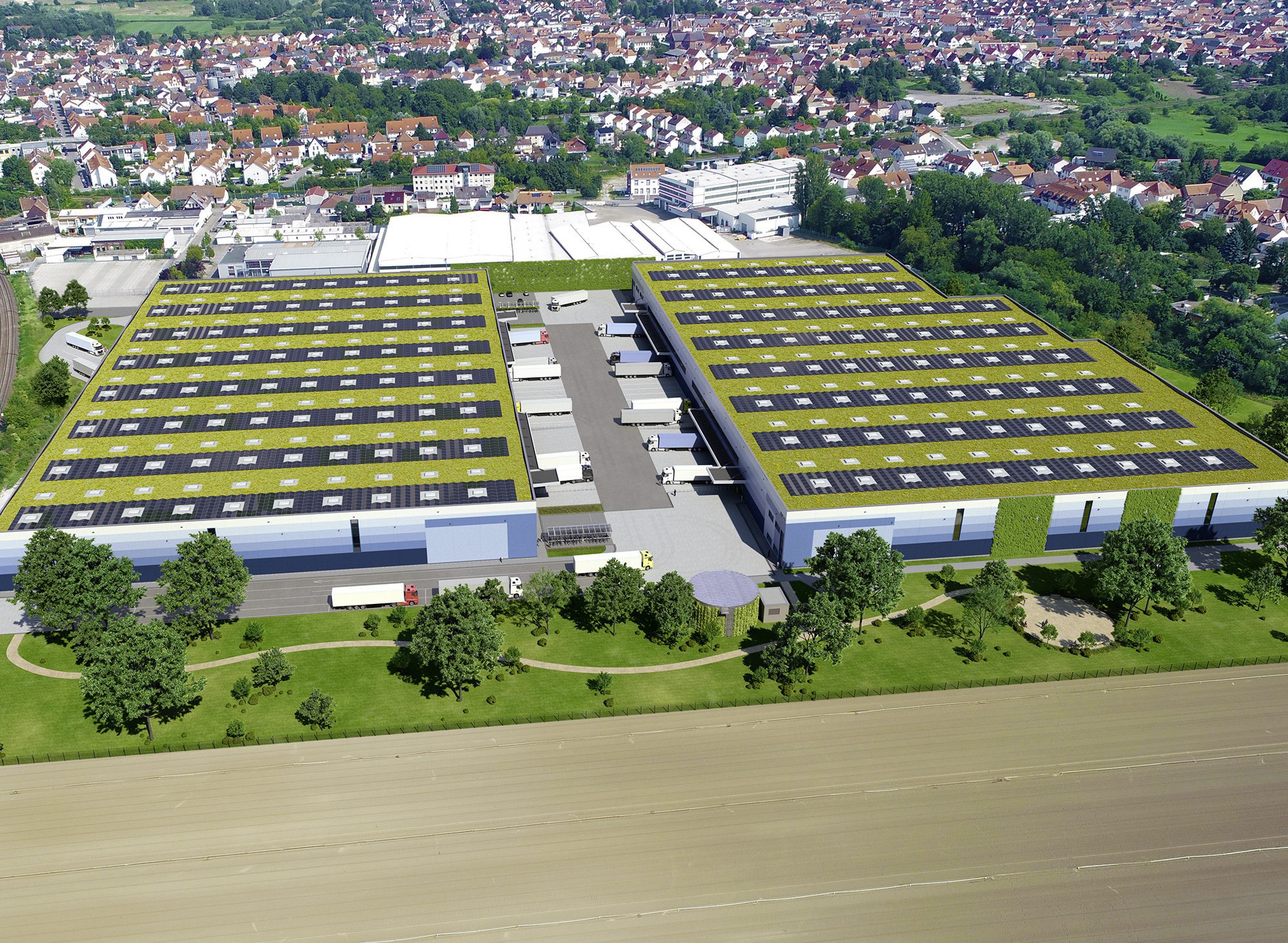 Aerial view of warehouses in Schifferstadt.