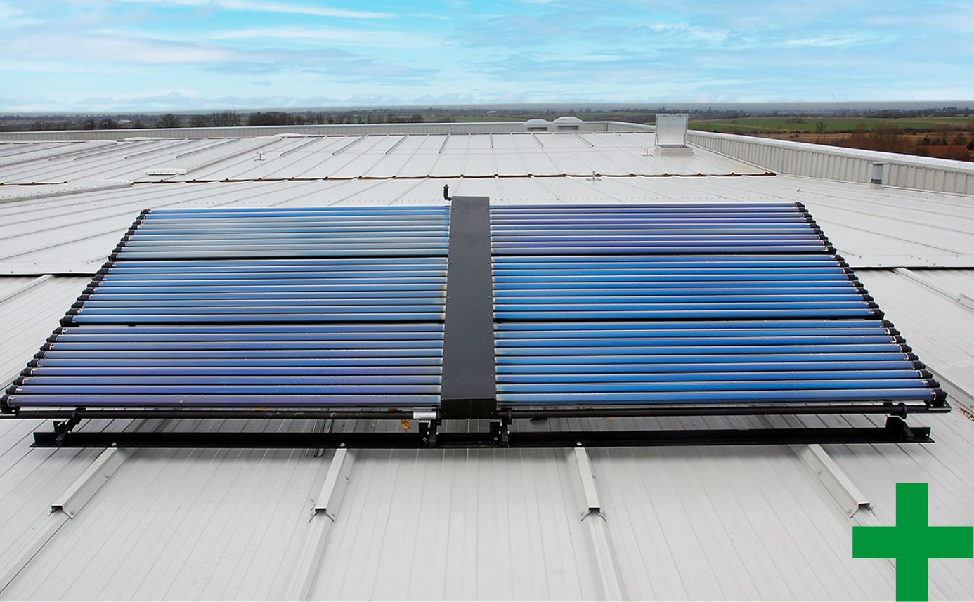 Solar panels on roof of warehouse.